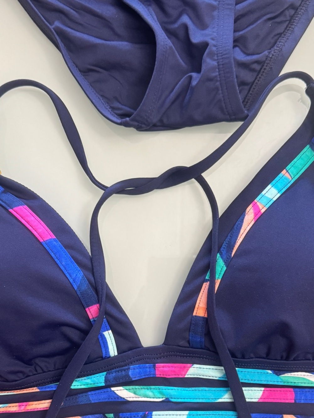 La Blanca Navy Bikini with Multicolor Trim and Tassel Ties - Picture 2 of 11